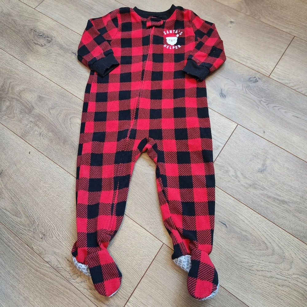 18m Carter's Fleece Plaid Santa Footies